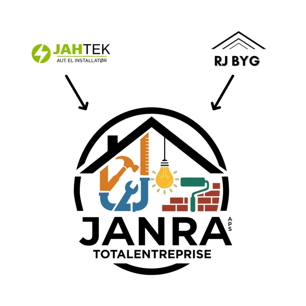 Logo for JanRa Totalentreprise med ikoner for el, byggeri og el-installationer.