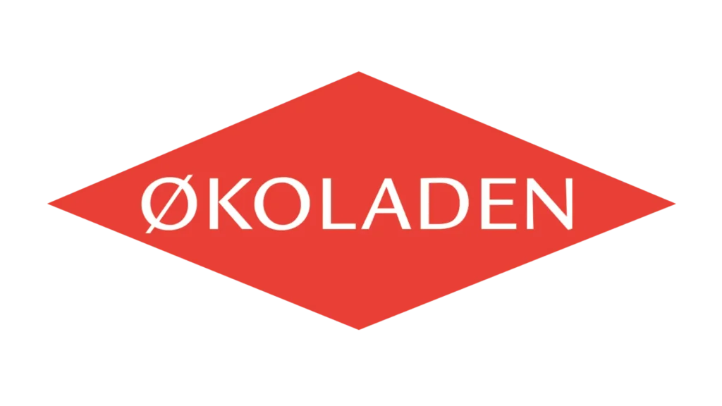 Økoladen logo med grøn og rød farve, symboliserer økologisk og bæredygtig chokolade.